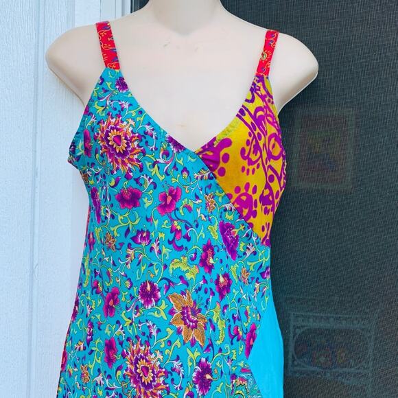 Y2K TESSUTO 100% SILK PATCHWORK PRINT SLIPDRESS S - Picture 4 of 5